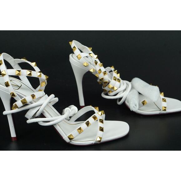 Valentino Garavani Rockstud Tassel Sandal Strappy SZ 38.5 Ankle NIB $1095 White - Picture 10 of 12